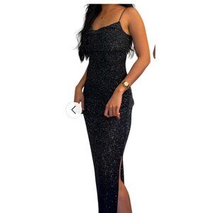 Black Formal Gown With Draped Neckline & Spaghetti Straps By B. Darlin